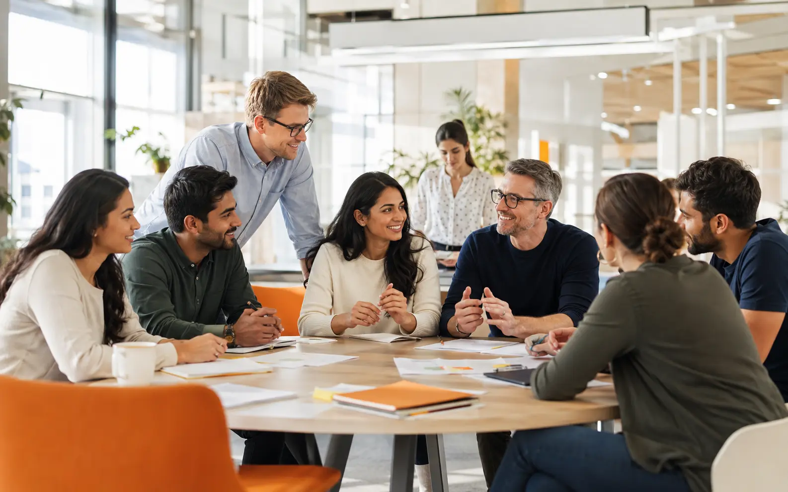 Diverse technology professionals collaborating in a modern office